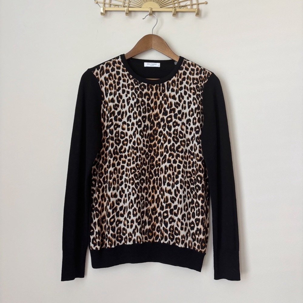 Equipment Leopard Print Wool Silk Blend Pullover Sweater Small - Picture 8 of 8